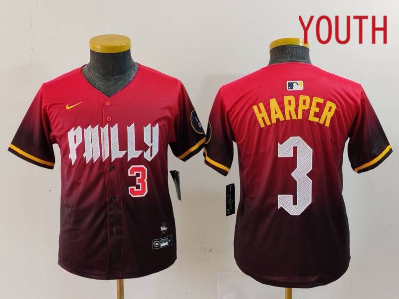 Youth Philadelphia Phillies #3 Harper Red City Edition 2024 Nike MLB Jersey style 3